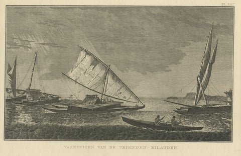 Antique Print of Boats of the Friendly Islands or Tonga, by Cook, c.1801, close-up 1