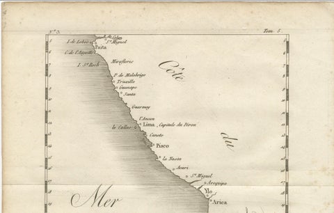 Antique Map of the Coast of Peru and Chile, Detailing Ports & Coastlines, c1760, close-up 6