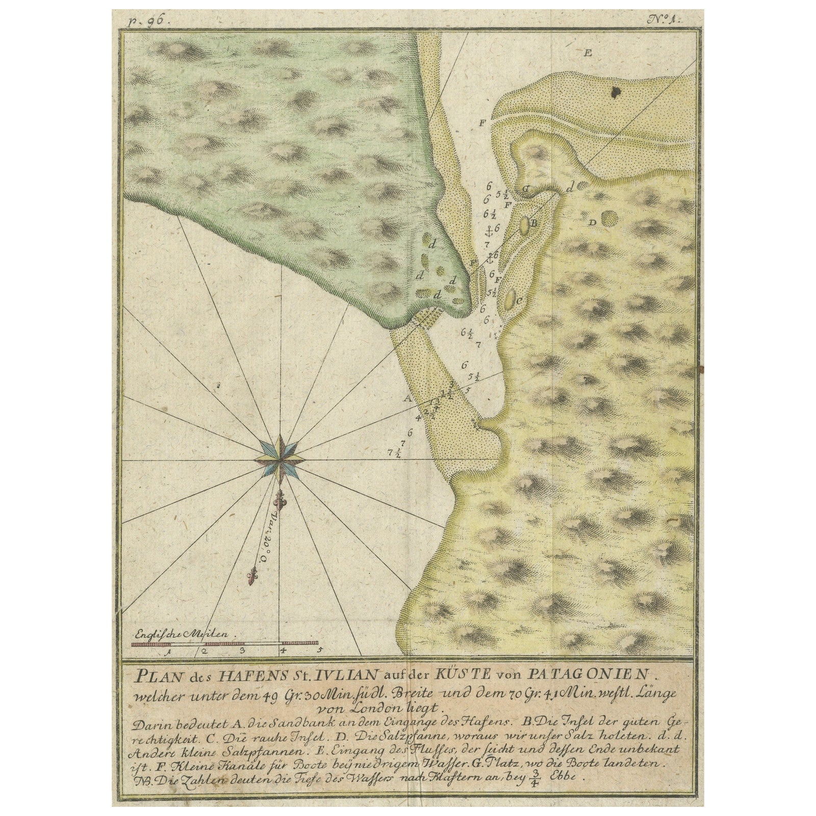 Antique Plan of Plan of St. Julian's Harbour on the Coast of Patagonia
