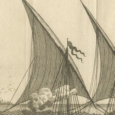 Antique Print of a Sailing Galley by Pluche '1735', close-up 2