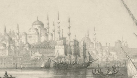 Constantinople Harbor View with Ottoman Boats by Rouargue Frères, c.1860, close-up 2