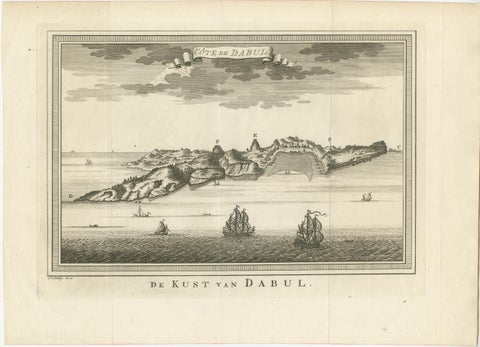Original Antique Print of the Coast of Dabhol, Dabul, India, view 2