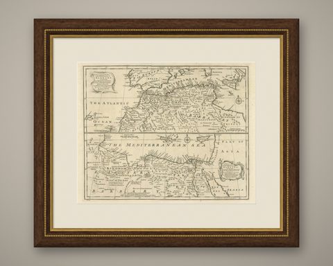 Mediterranean & Barbary Coast, Elegant 18th Century Map by Bowen, c.1747, shown framed