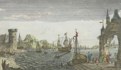 Constantinople Harbor Vue d’Optique by Jacques Chéreau, c.1760, close-up 1