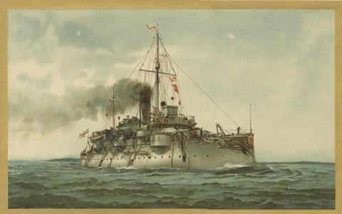 SMS Siegfried: Chromolithograph of a German Coastal Defense Ship from the 1890s, close-up 2