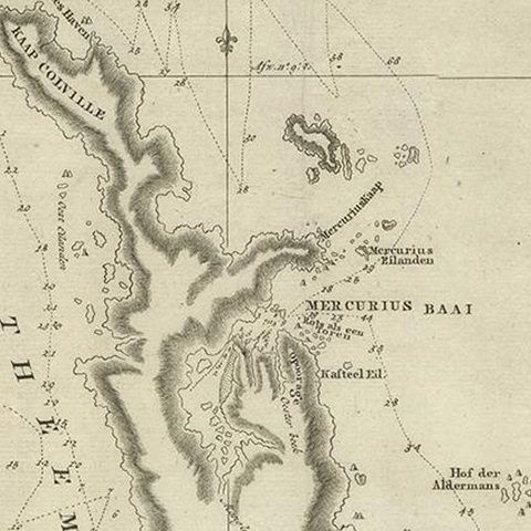 Detailed Map of New Zealand Showing the Route of Capt. Cook's First Voyage, 1803, close-up 2