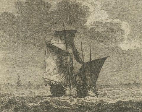 American Privateer Captures an English Packet Boat, 1777 Maritime Engraving, close-up 2