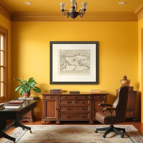 Plan of Louisbourg Harbor and Fortress, Cape Breton Island, c.1756, shown framed in a room