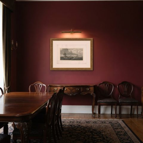 Antique Maritime Print with Ships in the View of a Harbour, circa 1860, shown framed in a room