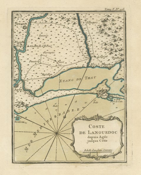 Antique Map of the Languedoc Coast between Agde and Sète 'Cette', France, view 3