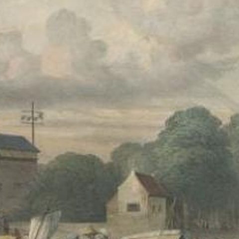 Antique Print of a Loading Dock in Batavia, Dutch East Indies, 1844, close-up 2