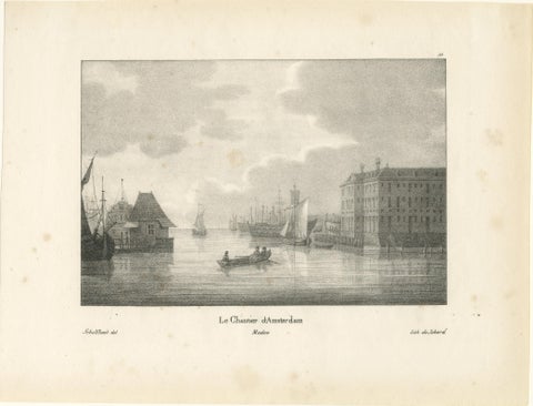 Amsterdam Maritime Shipyard View by Schelfhout, 19th Century Lithograph, view 2