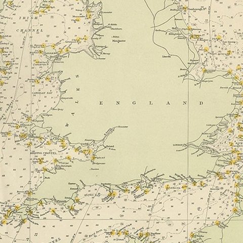 Large Sea Chart of the British Islands, 1918, close-up 1