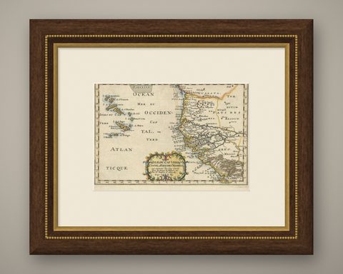 Antique Map of the West African Coast and the Cape Verde Islands, c.1680, shown framed