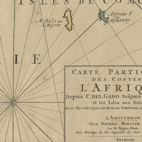 Map of the Mozambique and Tanzania Coast & Inset Map of Anjouan Island, ca.1700, close-up 2