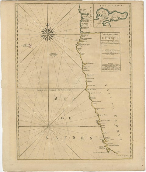 Old Map of the Namibia and South Africa Coasts & Inset of Saldanha Bay, ca.1700, view 2