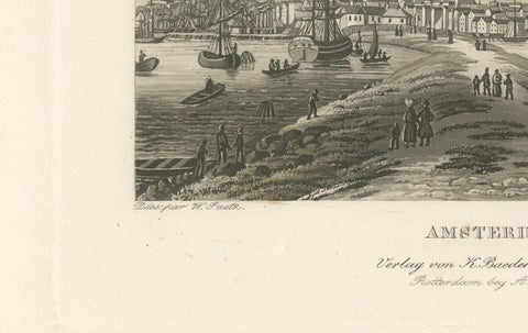 Amsterdam Harbor View: Antique 19th Century Engraving of Maritime Life, close-up 2