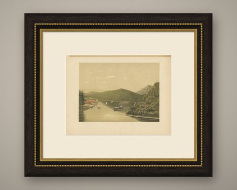 Antique Print of a Steamship at the Legundi Strait by M.T.H. Perelaer, 1888, shown framed