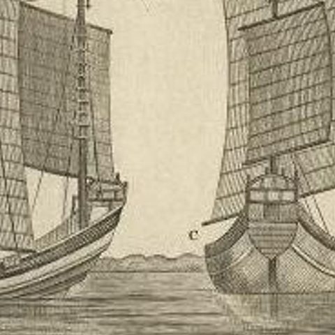 Antique Print of Chinese Vessels by Anson, '1749', close-up 1