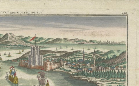 Dardanelles Strait, Ottoman Turkey, Probst Optical View with Ships, c.1770, close-up 2