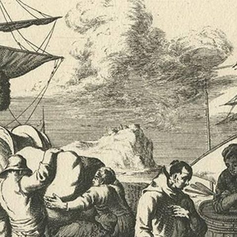 Antique Untitled Harbour View (III) by J. Wolff 'circa 1730', close-up 2