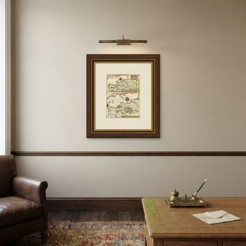 Two Charts of The English Channel, Each Adorned with Nice Compass Roses, ca.1700, shown framed on a wall