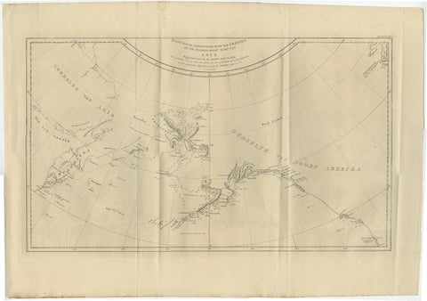 Old Map Showing the Tracks of Cook Between North America and Asia's Coast, 1803, view 2
