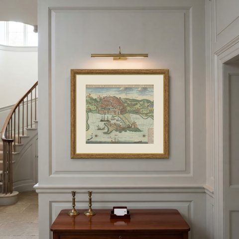 Antique Print of the Port and City of Algiers by Van Keulen, circa 1720, shown framed on a wall