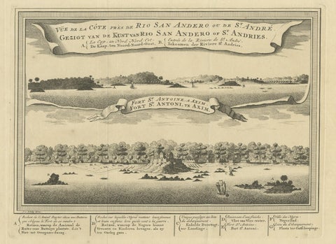 Antique Print of a Fort on the Ivory Coast and Axim, Africa, 1748, close-up 1