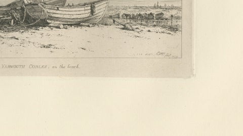 Antique Great Yarmouth Fishing Boats Maritime Etching by E.W. Cooke, 1828, close-up 4