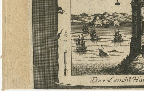 Lighthouse at Plymouth, Engraving by Pieter van der Aa, Leiden 1707, close-up 6