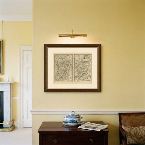 Antique Map of the Coastline Between Calais and Estaples and Northern France, shown framed on a wall