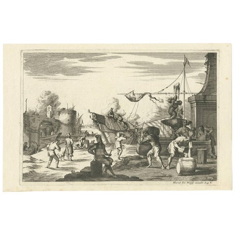 Antique Untitled Harbour View (ii) by J. Wolff, circa 1730
