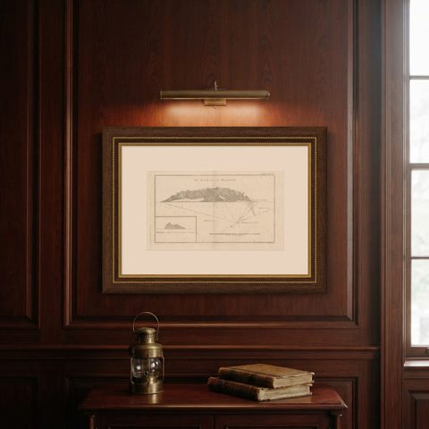 Antique Map of the Northwest Coast of Masafuera Island or Selkirk Island, shown framed on a wall