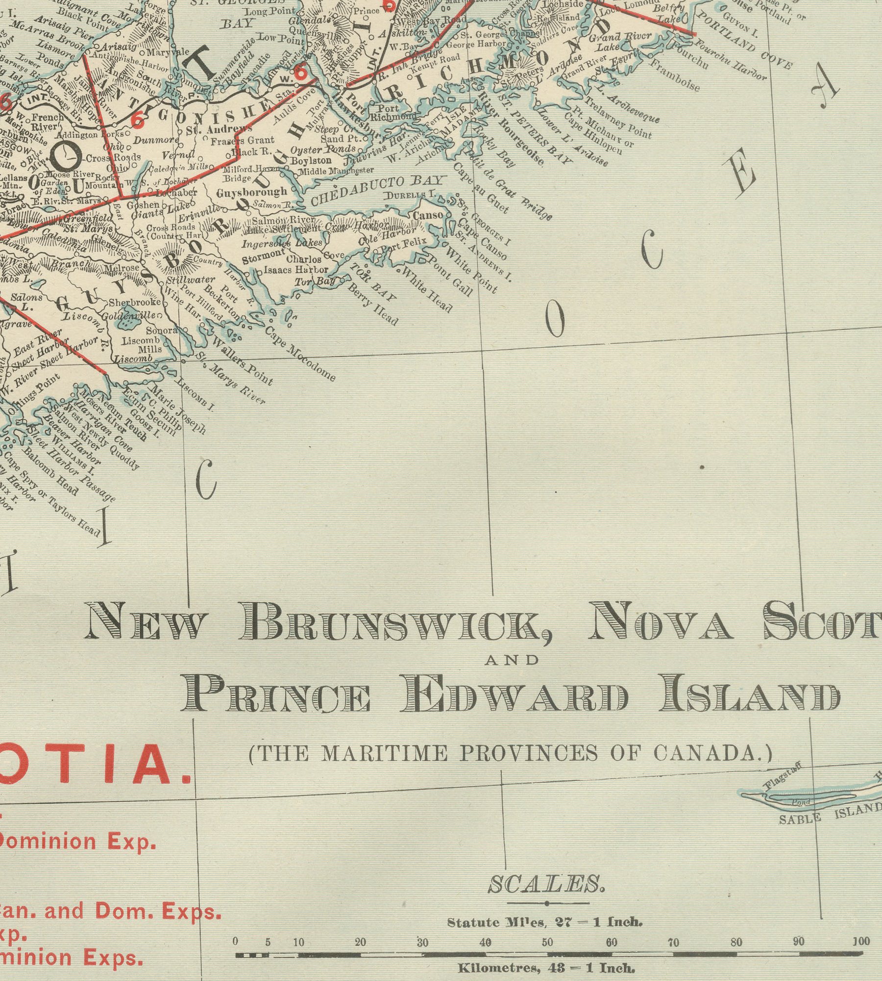 Antique Maritimes Map, New Brunswick, Nova Scotia and Prince Edward Island, 1899, view 2