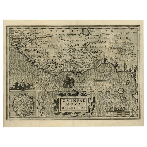 Old Decorative Map of the West African Coast & St. Thomae Island, c.1600