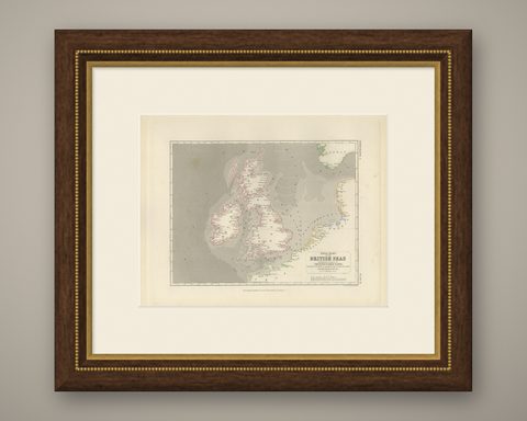 Antique Tidal Chart of the British Seas by Johnston, '1850', shown framed