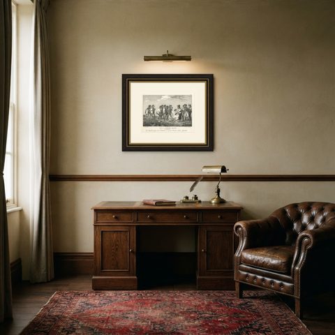 Sharing Astrolabe Gifts at King George's Harbour, New Holland (Australia), 1836, shown framed in a room