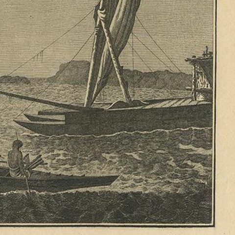 Antique Print of Various Vessels of the Friendly Islands by Cook, 1803, close-up 1