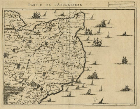 Uncommon Antique Map of the English Channel Coastline, ca.1709, close-up 1