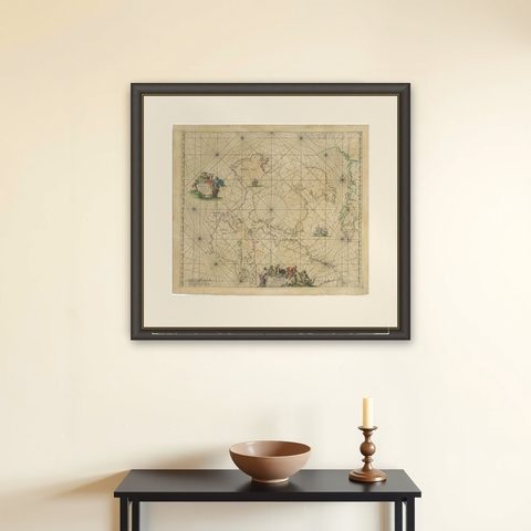 1690 Frederick de Wit Sea Chart of Hudson Bay, Baffin Bay and Greenland, shown framed on a wall