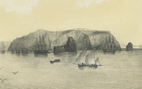 Chincha Islands Antique Lithograph 1865, Map & Coastal Scene, Peru, close-up 2