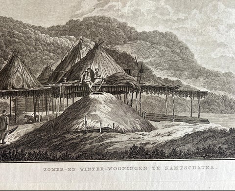 Summer & Winter Houses, Kamchatka, Cook Voyage Engraving c.1803, view 3