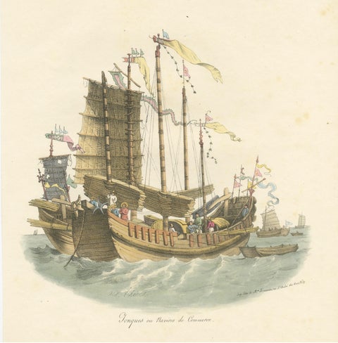 Antique Print of Chinese Junks or Merchant Ships, 1827, view 3