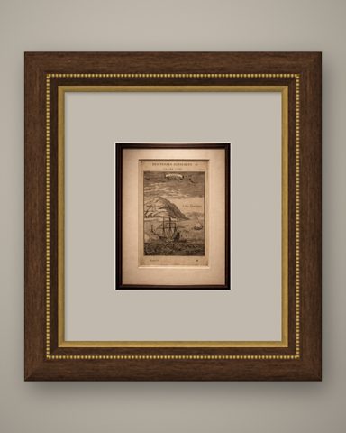 Antique Engraving Cocos Island, Maritime Scene, Manesson Mallet, 1683, shown framed