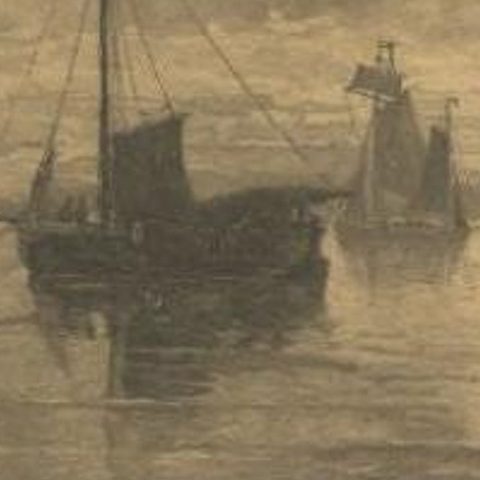 Antique Print of Ships After Mesdag, C.1900, close-up 1