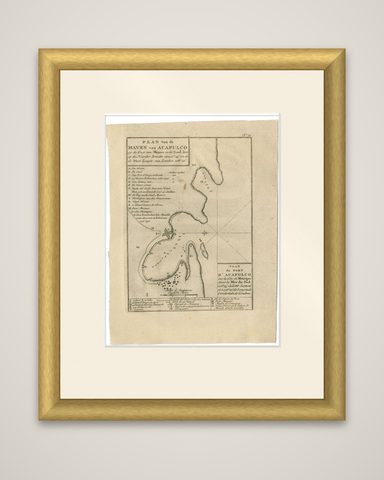 Antique Map of the Port of Acapulco in Mexico, 1749, shown framed