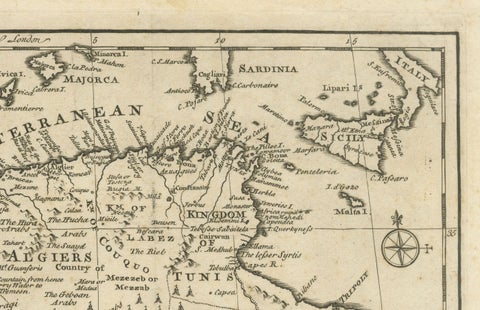 Mediterranean & Barbary Coast, Elegant 18th Century Map by Bowen, c.1747, close-up 4