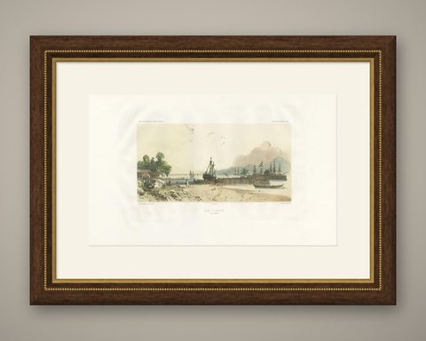 Antique Print of the Port of Ambon by D'Urville, circa 1850, shown framed