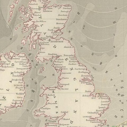 Antique Tidal Chart of the British Seas by Johnston, '1850', close-up 2